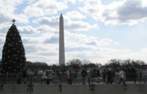 The great thing about monumental Washington is that you can see everything from everywhere.  This is the view from the White House. In the far distance, looking like a roll-on deodorant: The Jefferson Memorial.