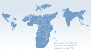 worldmap-infection World Map with countries resized to show infection totals.