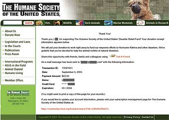 HSUS Donation Thank you page